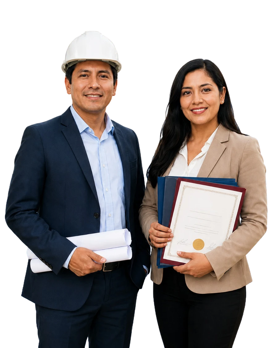 Profesionales de ingeniería y educación con certificados